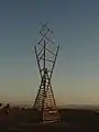 Dissipate, an hourglass tower art sculpture including tensegrity structure, constructed at AfrikaBurn, 2015, a Burning Man regional event