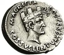 Agrippa wearing the Naval crown, commemorating his role in the Battle of Actium.