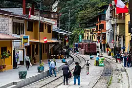 Train tracks bisect the town