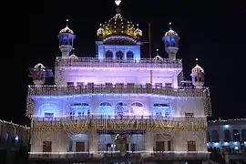 Akal Takht illuminated, in Harmandir Sahib complex, Amritsar