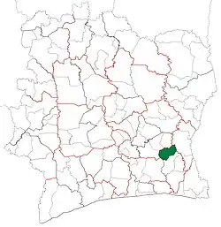 Location in Ivory Coast. Akoupé Department has retained the same boundaries since its creation in 2005.