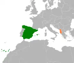 Map indicating locations of Spain and Albania