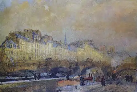 Albert Lebourg, Paris, l'écluse de la Monnaie. Soleil d'hiver