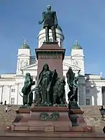 A statue of Tsar Alexander II of Russia, the Grand Duke of Finland, at the Senate Square in Helsinki, Finland, sculpted by Walter Runeberg and Johannes Takanen, 1894