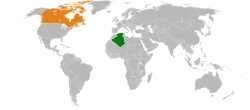 Map indicating locations of Algeria and Canada