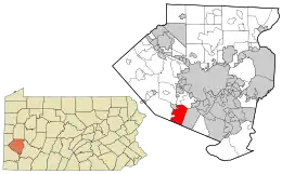 Location of Upper St. Clair in Allegheny County, Pennsylvania (right) and of Allegheny County in Pennsylvania (left)