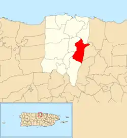 Location of Almirante Norte within the municipality of Vega Baja shown in red