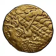 Ambiani gold stater. Stylized head.