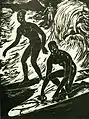 Wood block print Surfriders, Honolulu, c. 1915