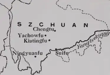 Map of Sichuan showing American Baptist mission stations