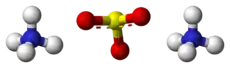 Ball-and-stick model of two ammonium cations and one sulfite anion