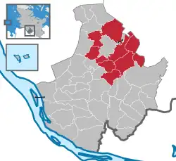 Map of district of Pinneberg highlighting Rantzau