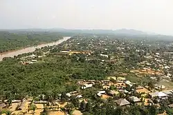 An air view of Shabunda, showing both the city and the river Ulindi