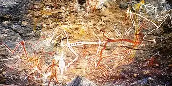 Rock painting of a mimih spirit in Kakadu National Park.