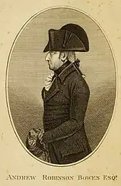 Left profile of a man in a uniform wearing a tricorne hat