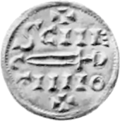 Black and white photo of an Anglo-Scandinavian coin