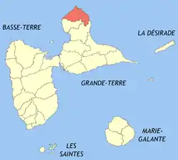 Location of the commune (in red) within Guadeloupe