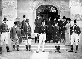 A hunting party at the steps of the palace