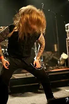 Hämäläinen performing with Nightrage in 2012