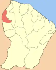 Location of the commune (in red) within French Guiana