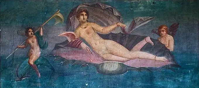 Mural of Pompeii (House of Venus), of Venus Anadyomene (1st century). Copy of a Greek original, believed to be a portrait of Campaspe, concubine of Alexander the Great.