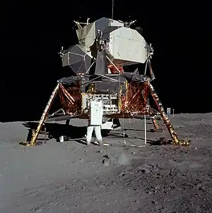 A photograph of the Eagle lander on the surface of the Moon