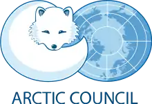 A logo consisting of a circular illustration of an arctic fox overlapping with a circular world map to form an infinity symbol.