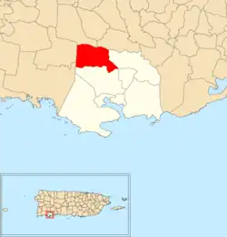 Location of Arena within the municipality of Guánica shown in red