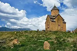 View of the Church with graveyard and khachkars in front.