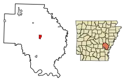 Location of DeWitt in Arkansas County, Arkansas.