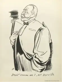 black and white drawing of Armand Dorville signed "JP"