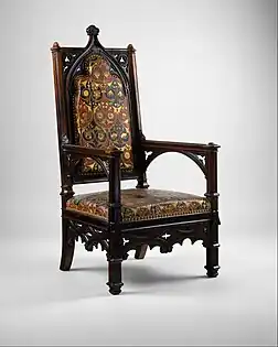 Armchair, by Joseph-Pierre- François Jeanselme and Jacques-Michel Dulud, c.1850, carved rosewood, leather, silk and serge, overall: 130.8 × 65.1 × 62.2 cm, Metropolitan Museum of Art