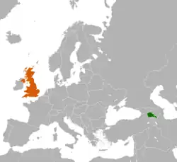 Map indicating locations of Armenia and United Kingdom