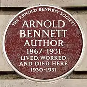 Plaque commemorating Arnold Bennett