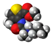 Space-filling model of the articaine molecule