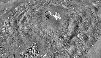 Ascraeus Mons (THEMIS IR with MOLA altimetry, 3x vertical stretch), Mars