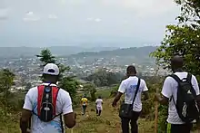 Hikers climbing down