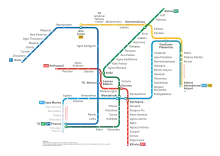 A map of Athens Metro lines currently in operation