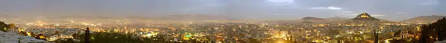 Athens viewed from the Areopagus hill at night