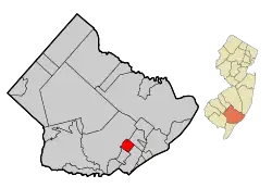 Map of Northfield in Atlantic County. Inset: Location of Atlantic County highlighted in the State of New Jersey.