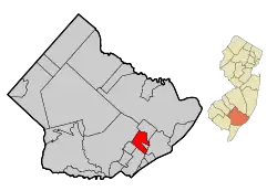 Map of Pleasantville in Atlantic County. Inset: Location of Atlantic County highlighted in New Jersey.