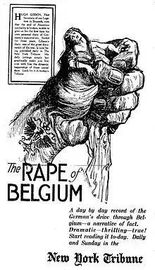 Image 11Cartoon of "The Rape of Belgium" showing giant hairy fist with Prussian eagle grasping maiden in flowing robes. (from History of Belgium)