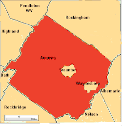 Map of Augusta County and neighboring Counties.