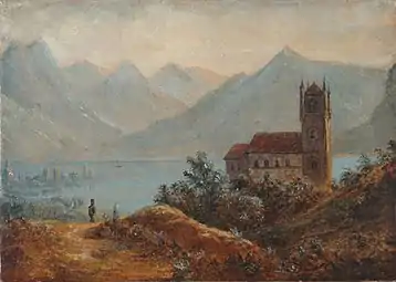 Mountain Landscape with Lake and Church