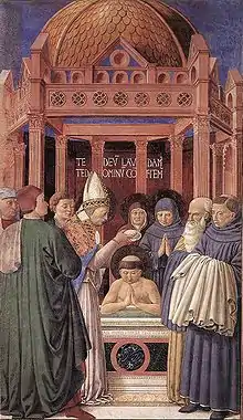 Painting of Ambrose's Baptism by Gozzoli