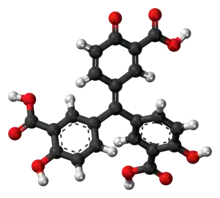 Ball-and-stick model of the aurintricarboxylic acid molecule