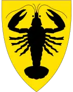 Coat of arms for the municipality of Aurskog-Høland (kommune), Norway, "Or, a lobster haurient sable"