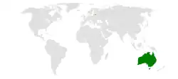 Map indicating locations of Australia and Latvia