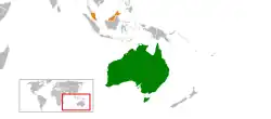 Map indicating locations of Australia and Malaysia