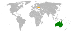 Map indicating locations of Australia and Ukraine